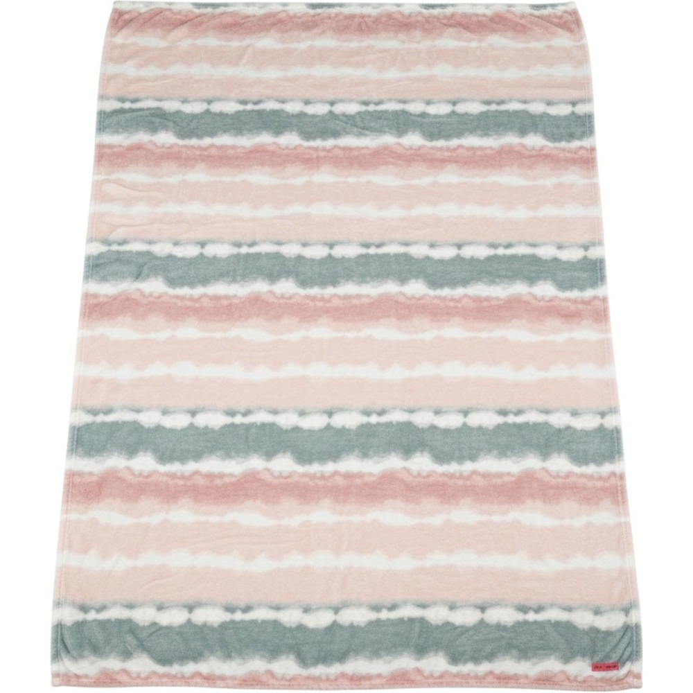 Betsey Johnson Plush Throw Blanket Pink Gray White Stripe Fleece Tie Die 70x50
